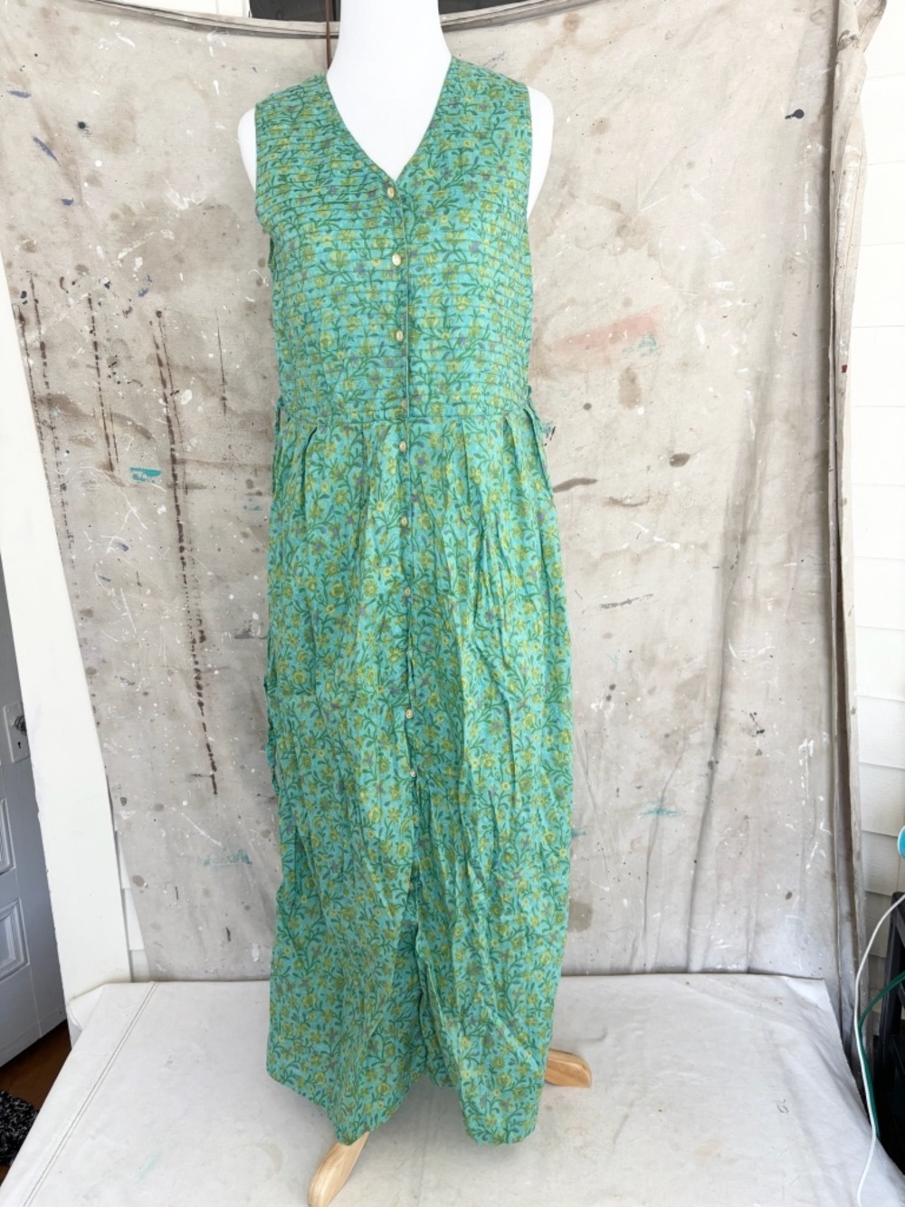 Vintage April Cornell Block Print Floral Maxi Dress